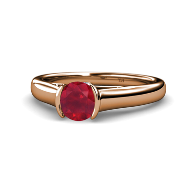 Pre-owned Trijewels Ruby And Diamond Engagement Ring 0.98 Ctw In 14k Rose Gold Jp:111687 In G-h