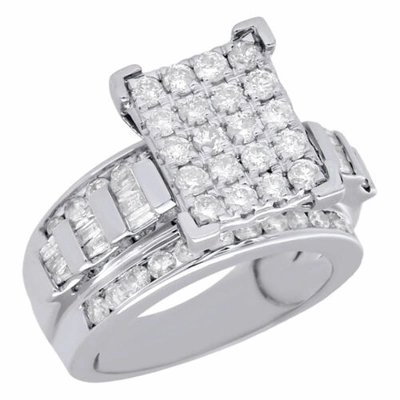 Pre-owned Jfl Diamonds & Timepieces 10k White Gold Baguette & Round Diamond Rectangle Ladies Engagement Ring 2 Ct.
