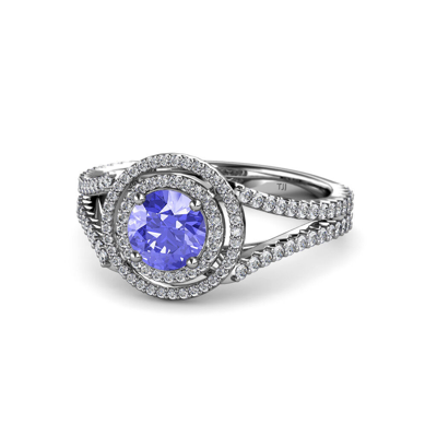 Pre-owned Trijewels Round Tanzanite Diamond Double Women Halo Engagement Ring 14k Gold Jp:56711 In G - H