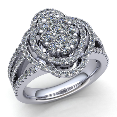 Pre-owned Jewelwesell 5ct Round Cut Diamond Ladies Fancy Cluster Engagement Ring 10k Gold