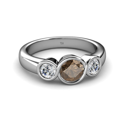 Pre-owned Trijewels Smoky Quartz & Diamond Womens 3 Stone Engagement Ring 1.90ctw 14k Gold Jp:108969