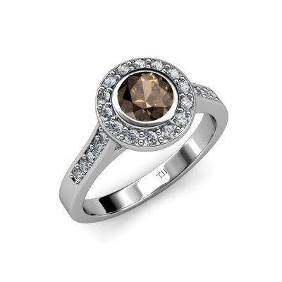Pre-owned Trijewels Smoky Quartz & Diamond (si2-i1, G-h) Halo Engagement Ring 1.31 Ct Tw In 14k Gold In G - H