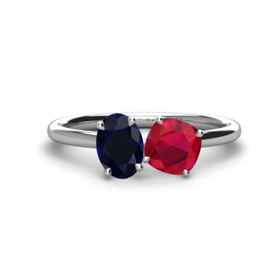 Pre-owned Trijewels Blue Sapphire & Ruby 4 Prong Womens Duo Engagement Ring 3 Ctw 14k Gold Jp:270639