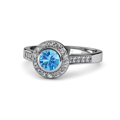Pre-owned Trijewels Blue Topaz And Diamond Halo Engagement Ring 1.41 Ctw In 14k Gold Jp:54019 In G - H