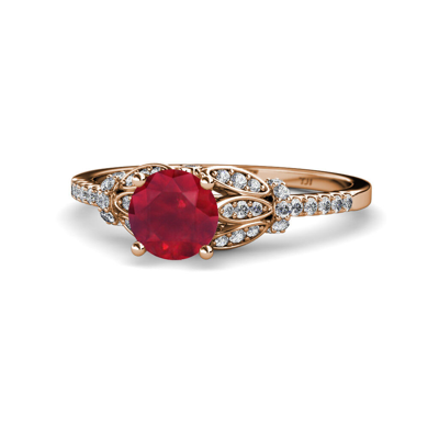 Pre-owned Trijewels Ruby & Diamond Women Engagement Ring 1.23 Ctw In 14k Rose Gold Jp:110651 In G-h