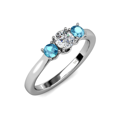 Pre-owned Trijewels Diamond & London Blue Topaz 3 Stone Engagement Ring 1.10 Ct Tw 14k Gold Jp:41816