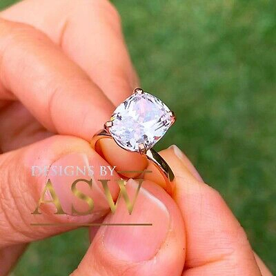 Pre-owned Asw 14k Solid Rose Gold Cushion Cut Moissanite Engagement Ring Solitaire 4.00ct In Pink