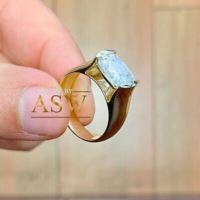 Pre-owned Asw 14k Solid Yellow Gold Emerald Forever Moissanite Tension Engagement Ring 3.50ct