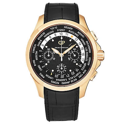 Pre-owned Girard-perregaux Gp Men's 'world Timer' Black Dial Black Strap Automatic Watch 49700-52-632-bb6b