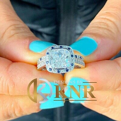 Pre-owned Knr Inc 14k White Gold Cushion Forever One Moissanite Diamond Engagement Ring Band 2.70