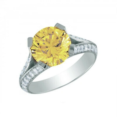 Pre-owned Tiffany & Co 3.70 Ctw Fancy Intense Yellow Round Shape Gia Diamond Engagement Ring Platinum