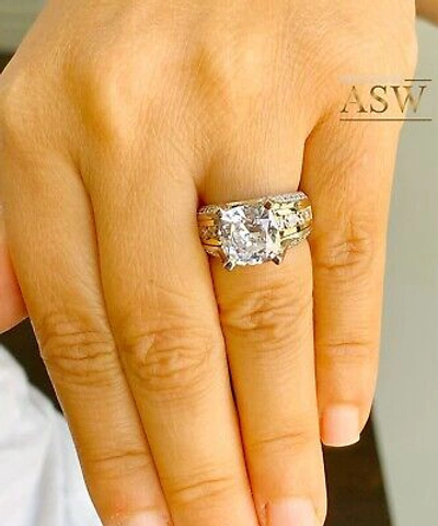 Pre-owned Asw 14k Solid White Gold Cushion Moissanite And Natural Diamond Engagement Ring 6.50