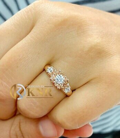 Pre-owned Knr Inc 14k Solid Rose Gold Round Cut Natural Diamond Engagement Ring Three Stone 0.60ct In White