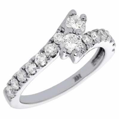 Pre-owned Jfl Diamonds & Timepieces 14k White Gold Two Stone Round Cut Solitaire Diamond Bypass Engagement Ring 1 Ct