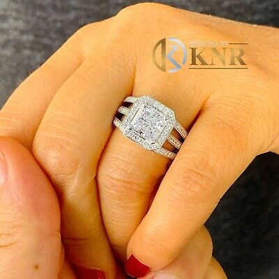 Pre-owned Asw 14k Solid White Gold Princess Moissanite And Natural Diamond Engagement Ring 3.8