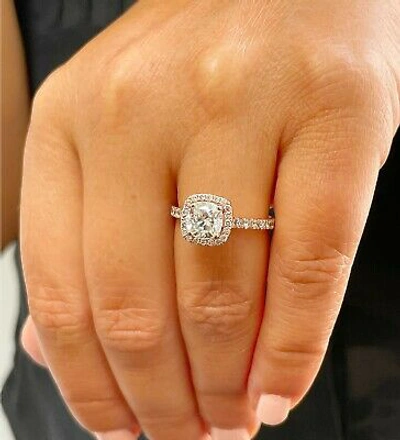 Pre-owned Asw 14k Rose Solid Gold Cushion Cut Moissanite Diamond Engagement Halo Ring 1.80ctw In White