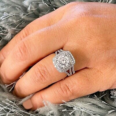 Pre-owned Knr Inc 14k White Gold Round Moissanite And Natural Diamond Engagement Ring Band 3.25ctw