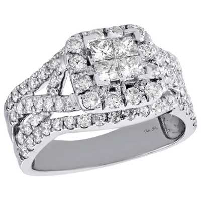Pre-owned Jfl Diamonds & Timepieces 14k White Gold Quad Princess Diamond Intersecting Halo Engagement Ring 2 Ct.
