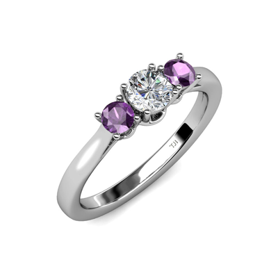 Pre-owned Trijewels Diamond & Amethyst Women Three Stone Engagement Ring 0.98 Cttw 14k Gold Jp:8923