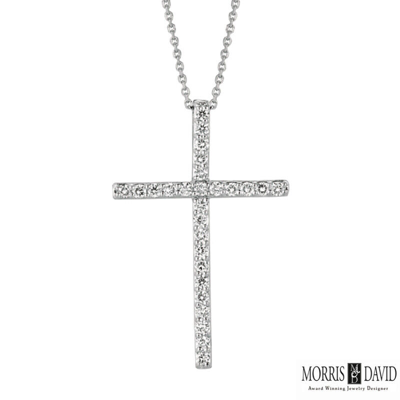 Pre-owned Morris 1.01 Ct Natural Diamond Cross Necklace 14k White Gold Si 18 Inches Chain