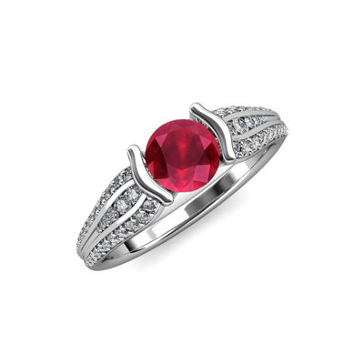 Pre-owned Trijewels 1 1/2 Ctw Round Ruby And Diamond Womens Engagement Ring 14k Gold Jp:87753 In G-h