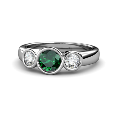 Pre-owned Trijewels Emerald & Diamond Infinity Three Stone Ring 1.62 Cttw In 14k Gold Jp:108954