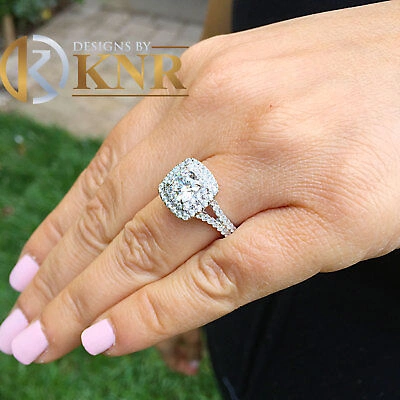 Pre-owned Knr Inc Igi Certified 14k Solid White Gold Cushion Cut Diamond Engagement Ring Halo 2.20