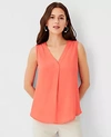 Ann Taylor Petite Mixed Media Pleat Front Top In Tropical Coral
