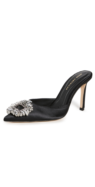 Good American Jeweled Glass Slipper Mules In Black Satin
