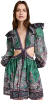 Zimmermann Anneke Cutout Ruffled Paisley-print Cotton-voile Mini Dress In Teal Paisley