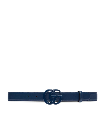 Gucci Gg Marmont Leather Belt In Blu