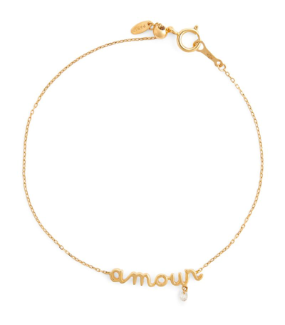 Persée Yellow Gold And Diamond Around The Words Amour Bracelet