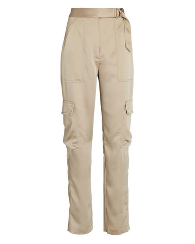 Jonathan Simkhai Carolina Satin Utility Cargo Pants In Beige