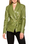 Alexia Admor Faux Leather Double-breasted Peak Lapel Blazer In Olive