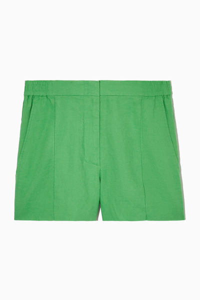 Cos Pintucked Linen Shorts In Green