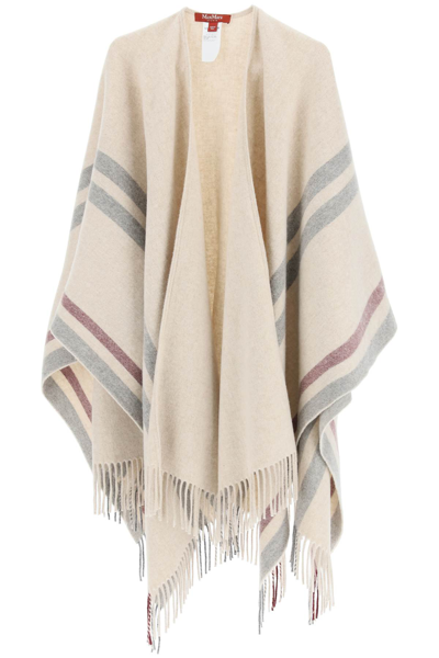 Max Mara Cavallo Wool Cape Bianco Avorio In Beige