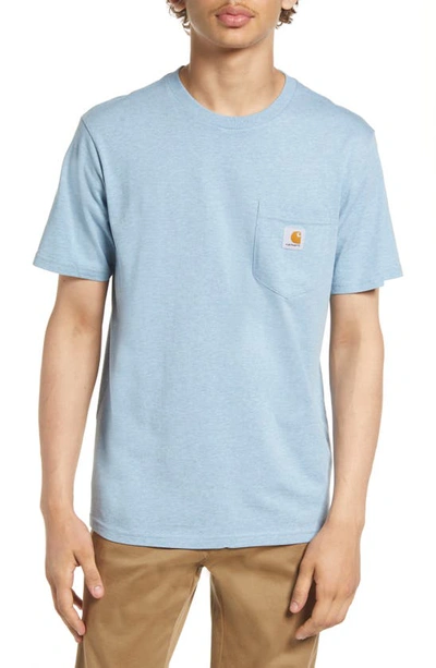 Carhartt Logo Pocket T-shirt In Frosted Blue Heather
