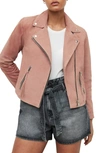 Allsaints Dalby Suede Biker Jacket In Rose Pink