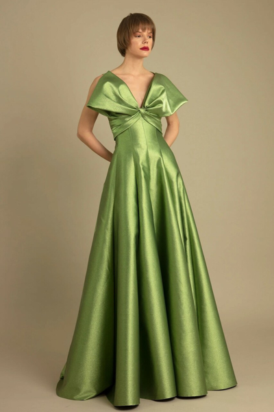 Gemy Maalouf Bow-like Princess Cut Gown In Green