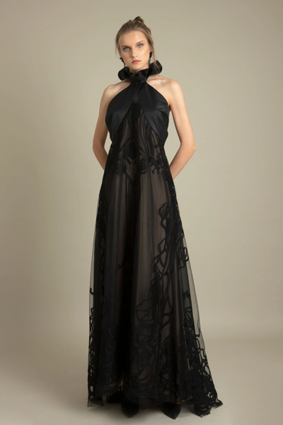 Gemy Maalouf Halter-cut Ruffled Gown