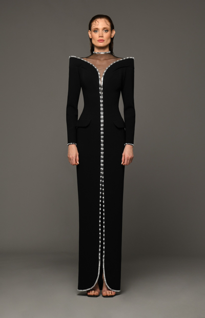 Jean Louis Sabaji Crystal-embellished Tailored Maxi Dress In Black