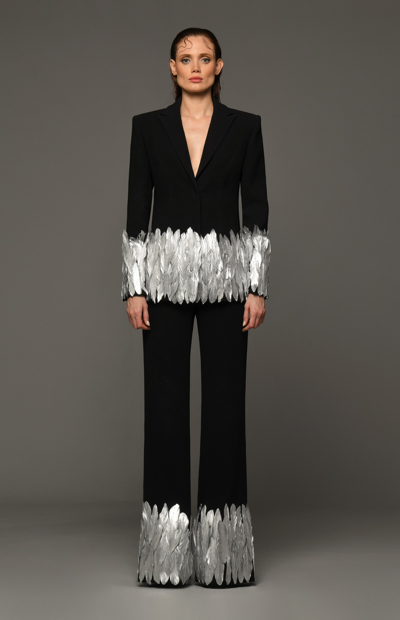 Jean Louis Sabaji Crêpe Suit With Silver Feathers