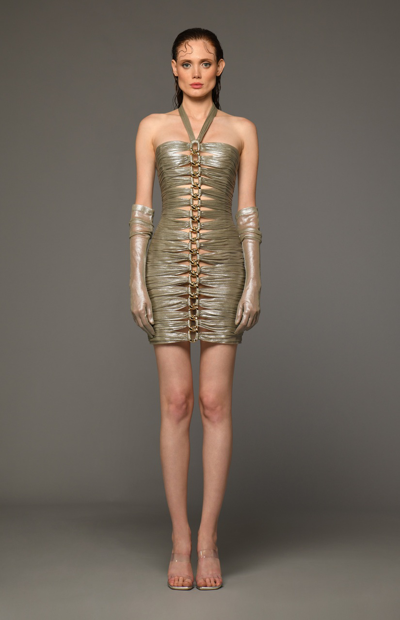 Jean Louis Sabaji Draped Dress With Tulle And Chains