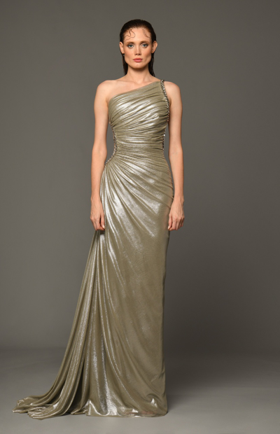 Jean Louis Sabaji Draped Gown With Tulle And Chains