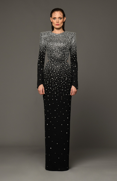 Jean Louis Sabaji Fully Embroidered Crêpe Gown With Crystal In Black