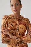 House Of Sunny Let's Get Out Abstract-pattern Stretch-woven Shirt In Honey