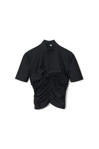 Alexander Wang Ruched Mock Neck Top In Stretch Jersey In Black