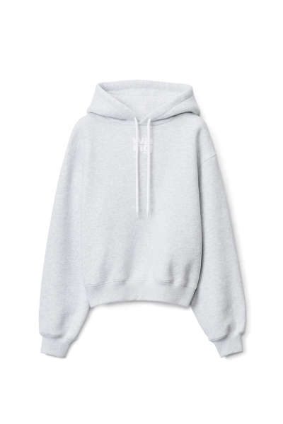 Alexander Wang Puff Logo Hoodie In Structured Terry In Light Heather Grey
