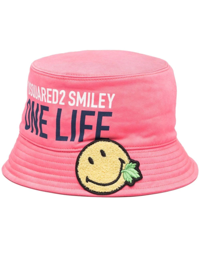 Dsquared2 "one Life One Planet Smiley" Bucket Hat In Fuchsia