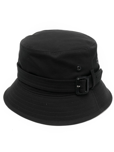 Burberry Gabardine Buckle Cotton Bucket Hat In Nero